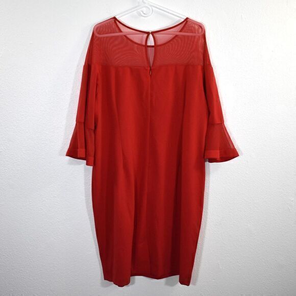 Lane Bryant Illusion Neck Midi Dress Bell Sleeve Size 20 New with Tags Color Red - Picture 2 of 9
